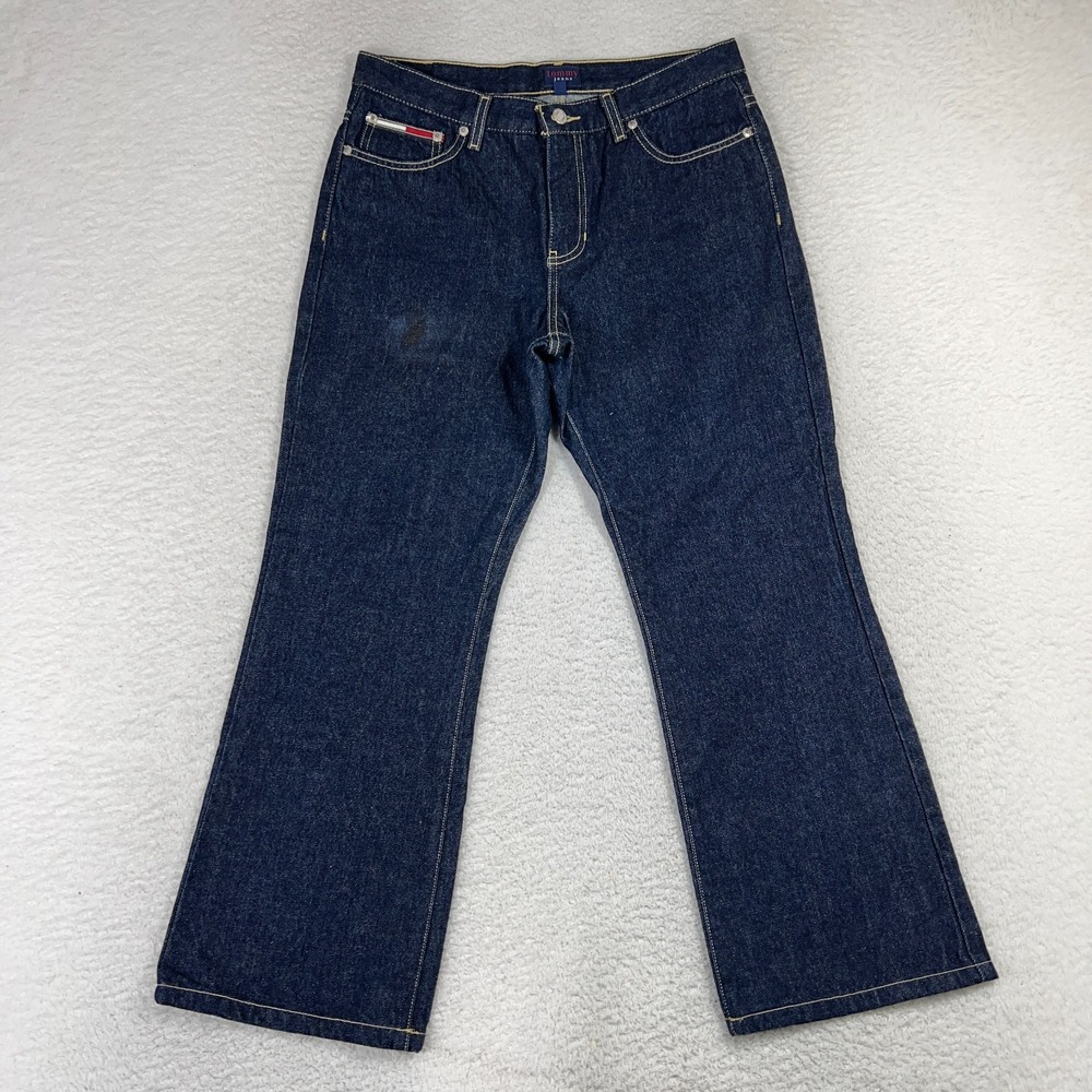 Vtg Tommy Hilfiger Roc Roc Jeans 11 (30x26) Womens Blue Boot Leg Denim Stain*